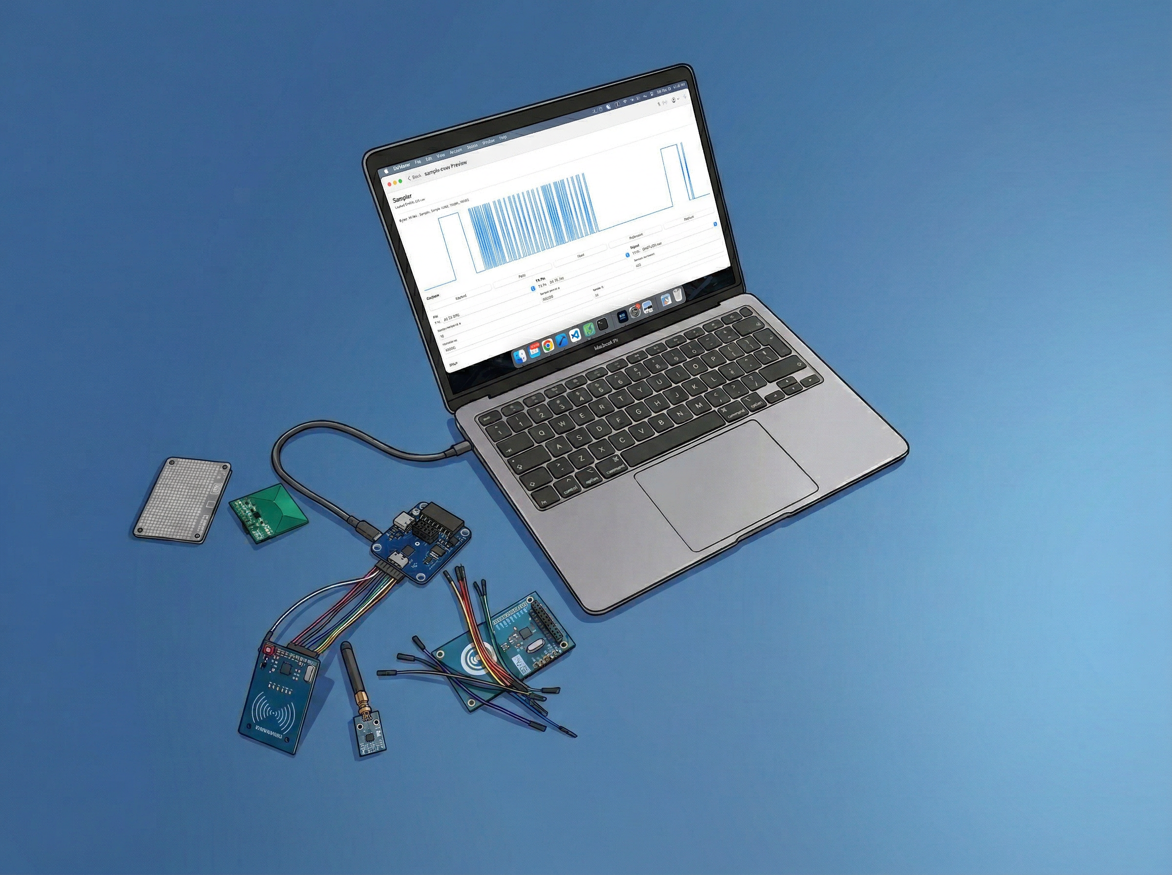 EMWaver connected to a laptop with modules